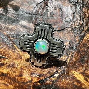 925 Sterling Silver & Ethiopian Opal Zia Ring Size 8 NEW